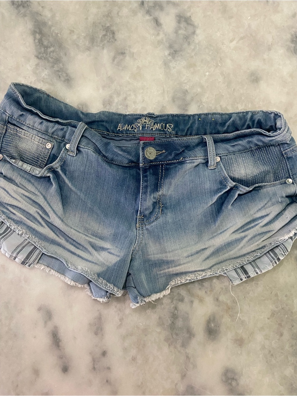 Almost Famous Light Wash Denim shortie Shorts